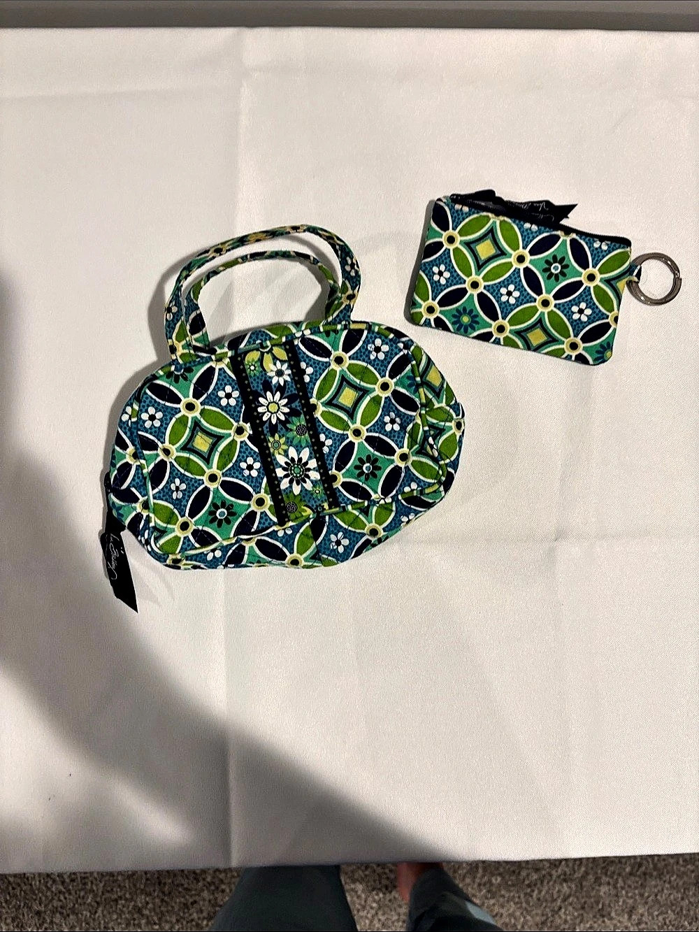 Vera Bradley Green & Blue Geometric Purse and Zip-Keychain ID Holder